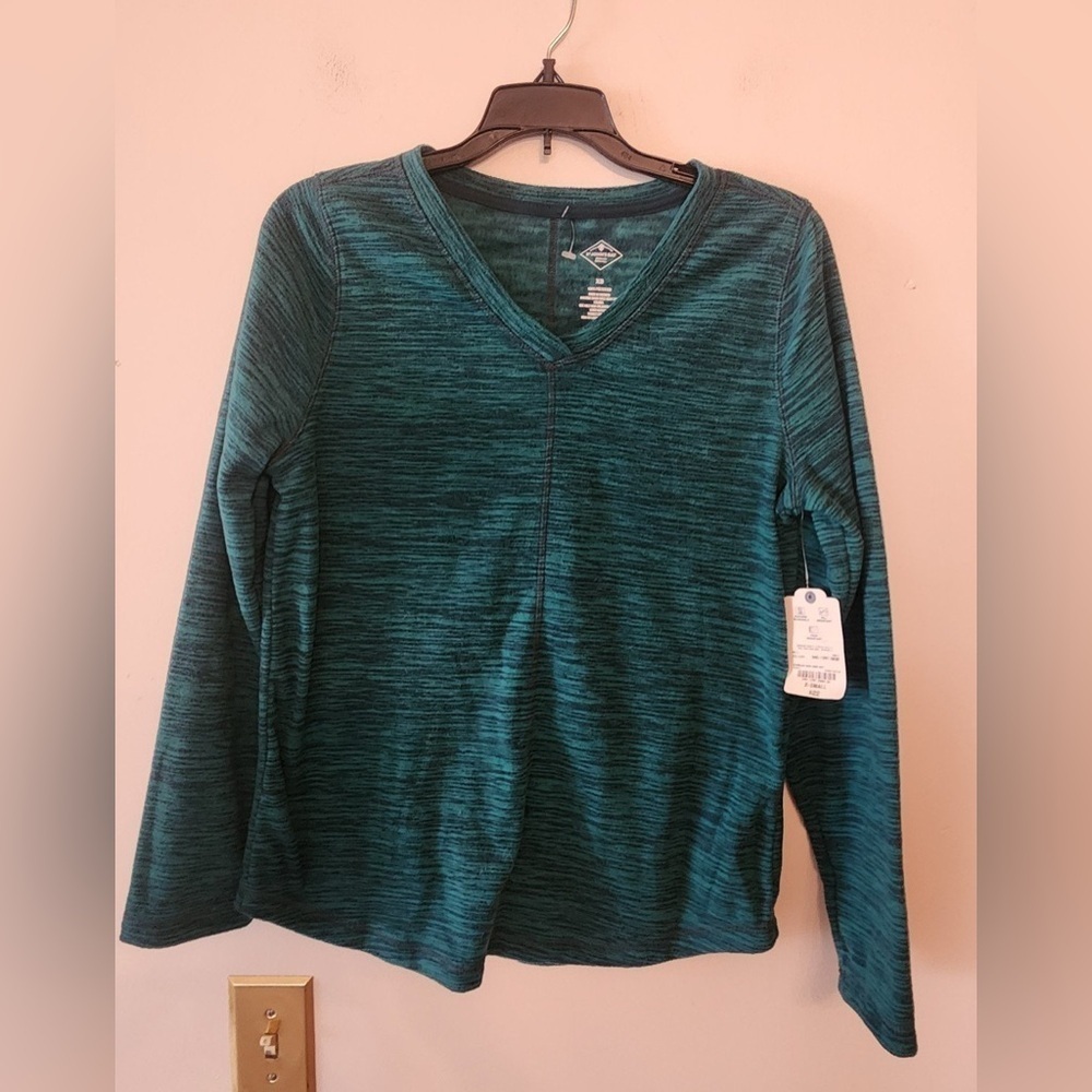 St johns bay lightweight Fuzzy classic v neck sweater green size xs